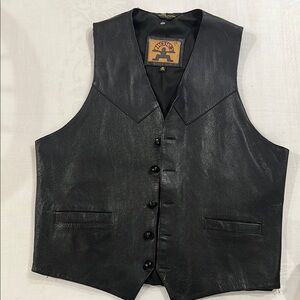 Black Leather Vest with V-Neck and Adjustable Strap